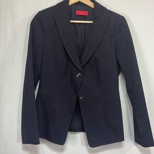 👂🏽 Lavia navy blue stretch cotton two button blazer: